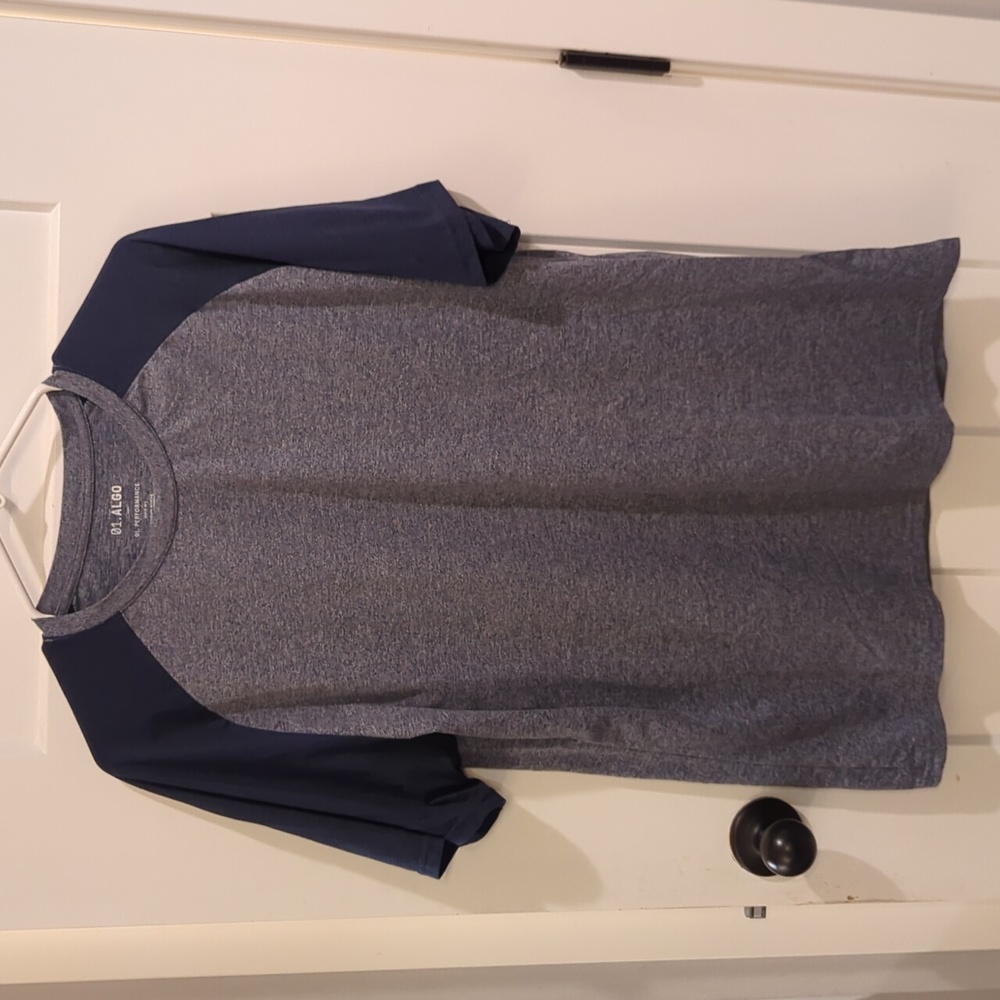 01.algo Performance Tee Quick Dry T-Shirt Short Sleeve Mens Shirt Gray Navy Lg